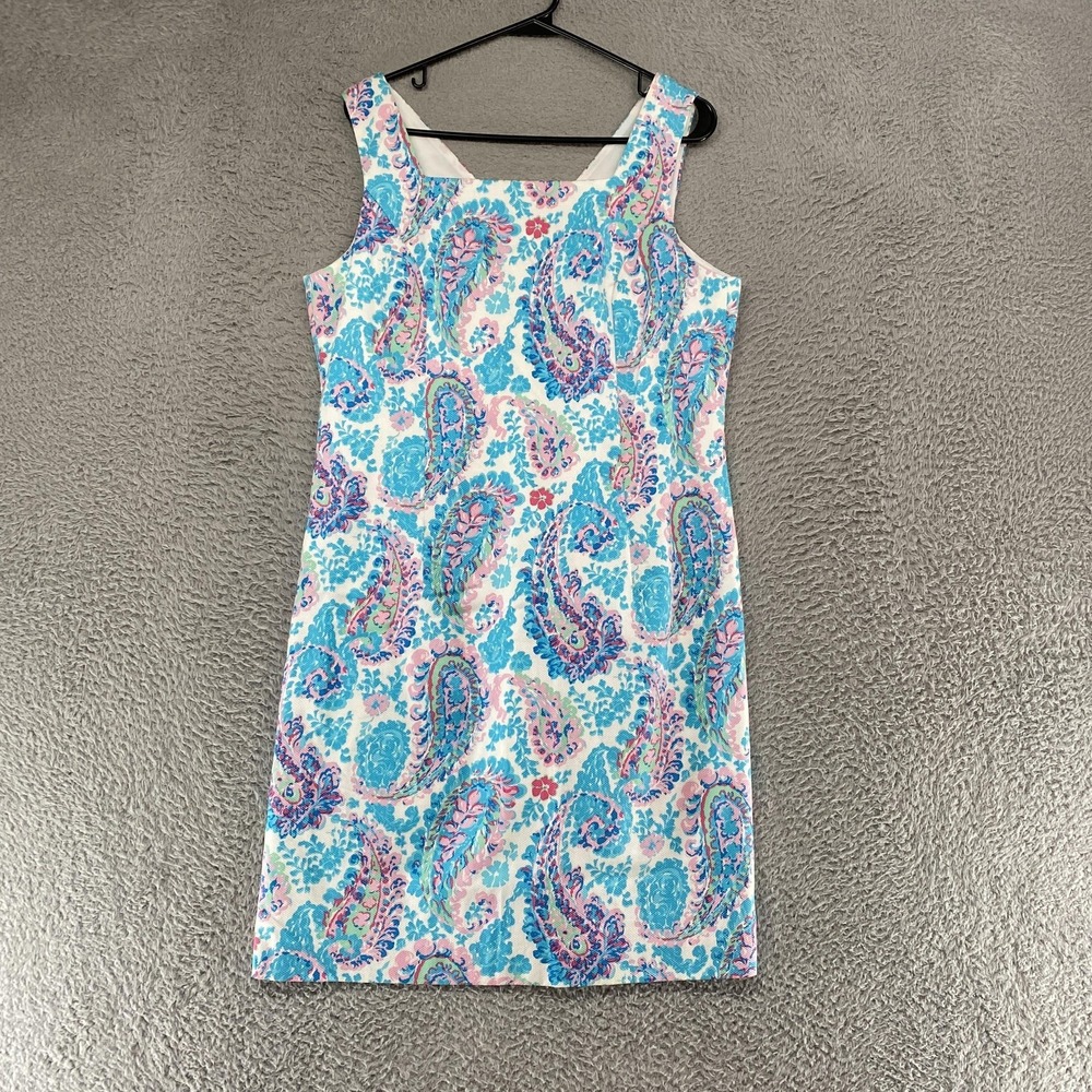 Talbots Sheath Dress‎ Womens 12P Paisley Square Neck Pique Summer Cruise Resort